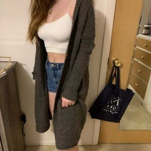 Grey Wool Long Sleeve Cardigan